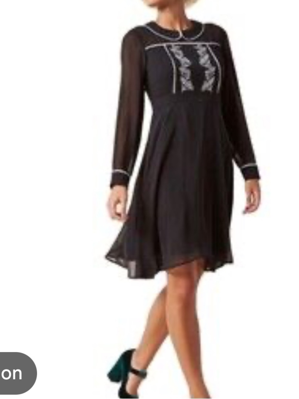 ModCloth Black & White Floral Embroidered Sheer Sleeves Dress Size XS